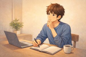 MBTIの覚え方を考える男性