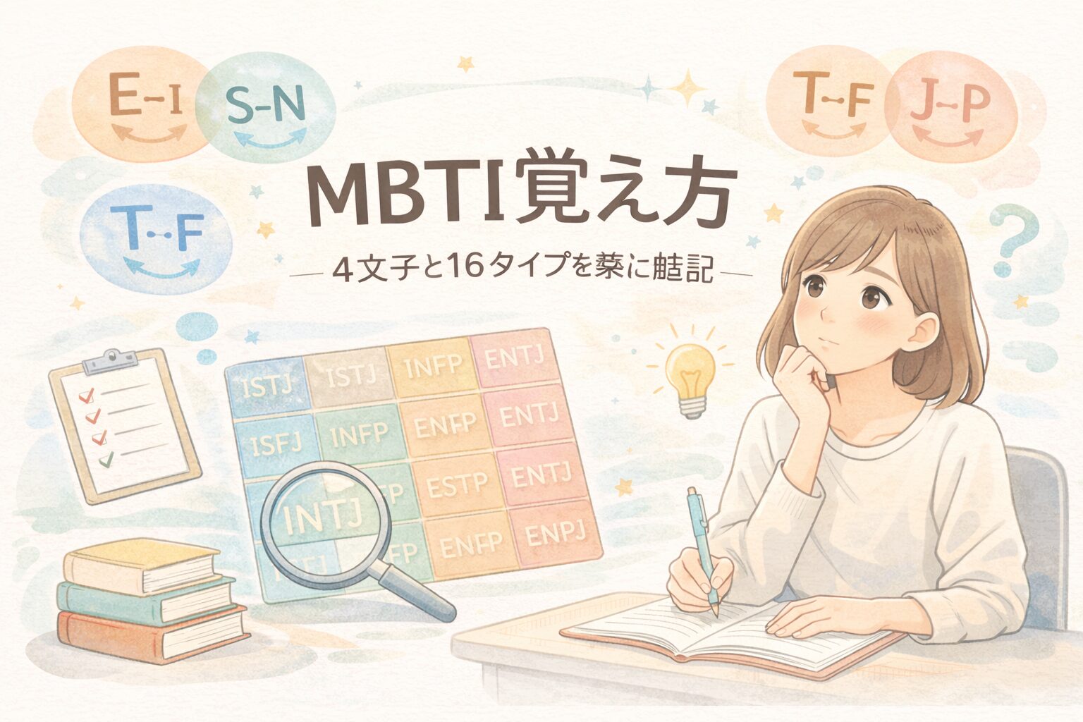 mbtiの覚え方について考える女性のイメージ