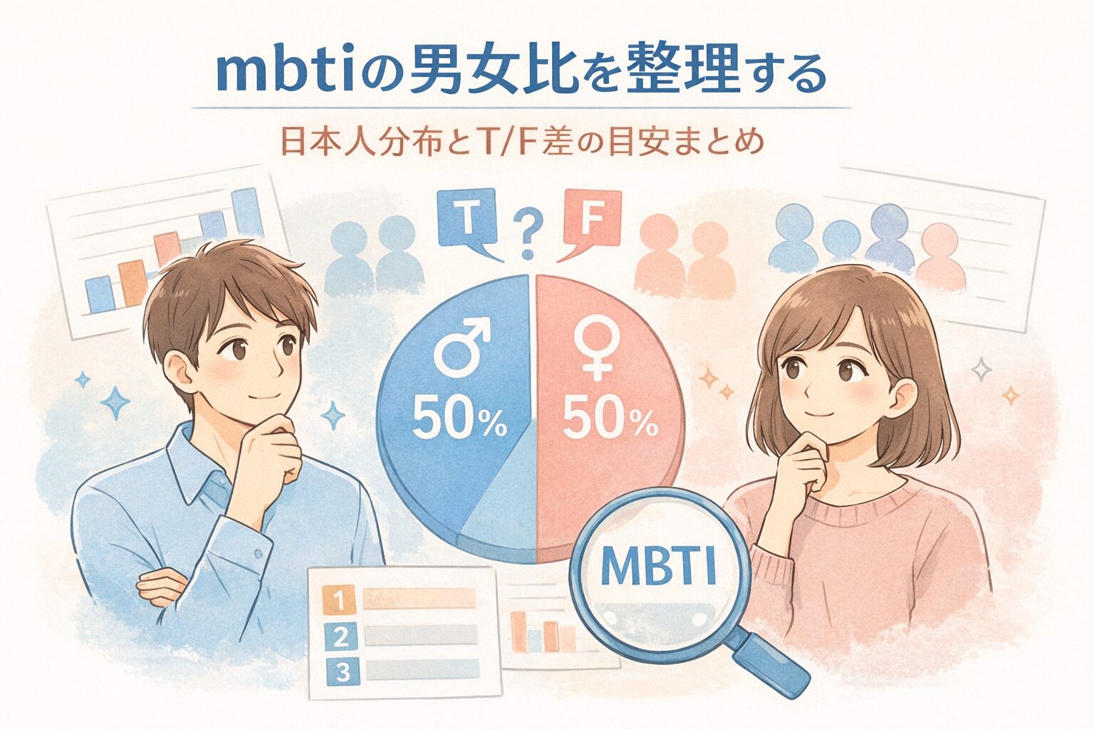 mbtiの男女比を整理する｜日本人分布とT/F差の目安のイメージ図