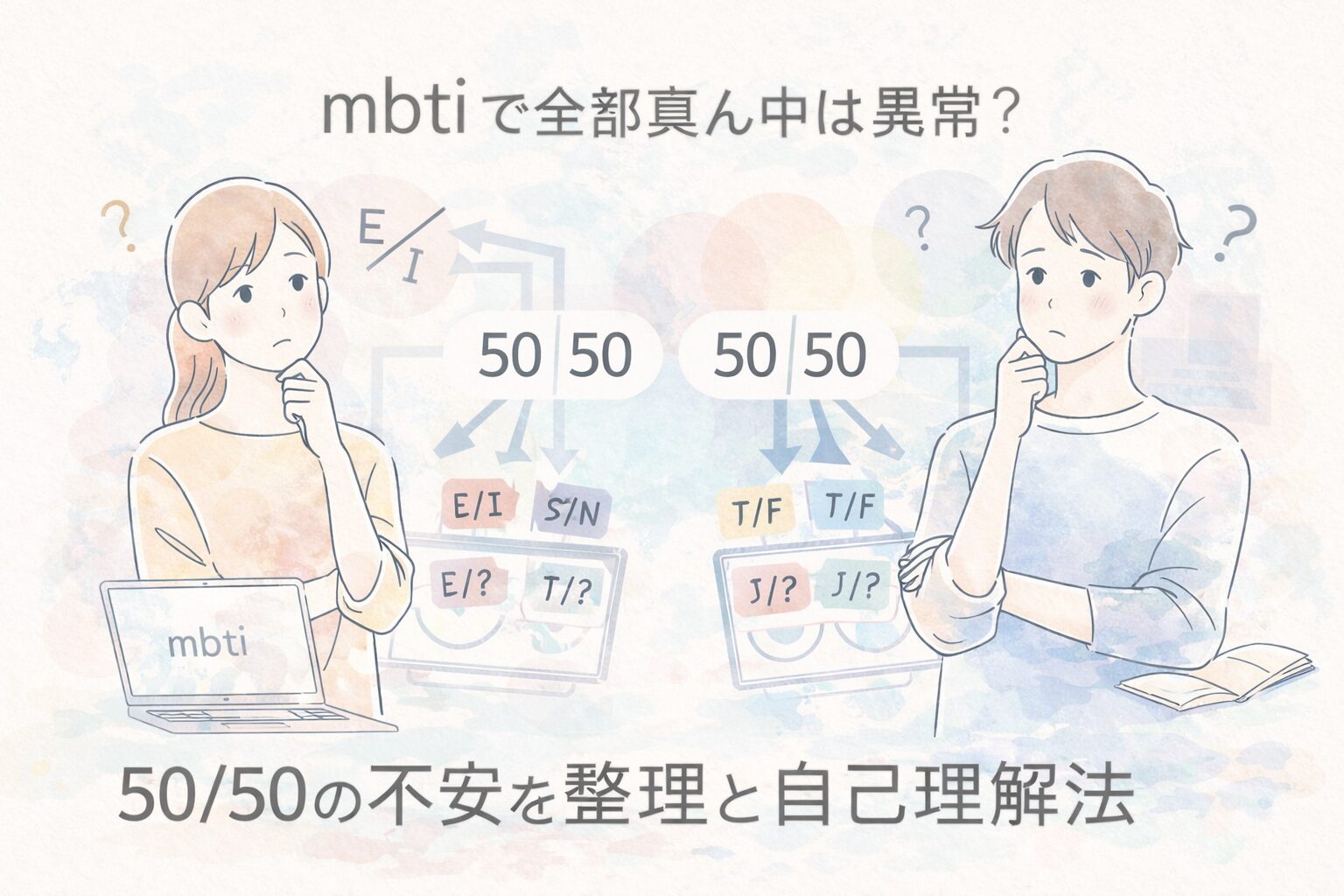 mbtiで全部真ん中に悩む人のイメージ図