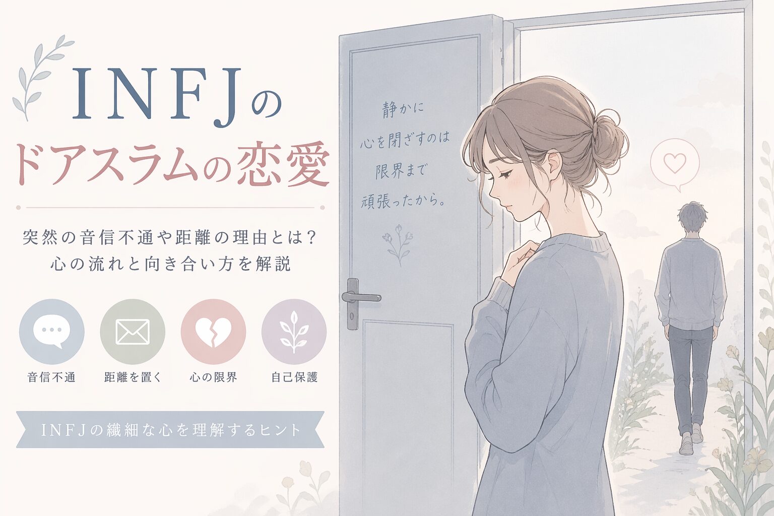 INFJのドアスラムの恋愛｜復縁・職場・家族の違いをわかりやすく解説のイメージ図